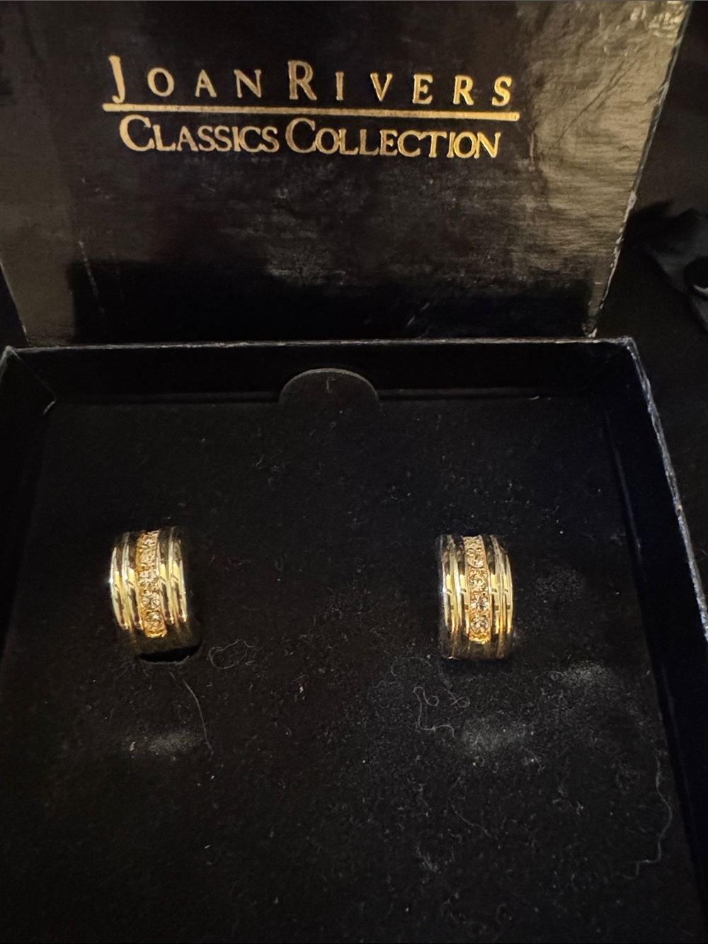 NWT Joan Rivers Gold-Tone Crystal Huggie Earrings never worn